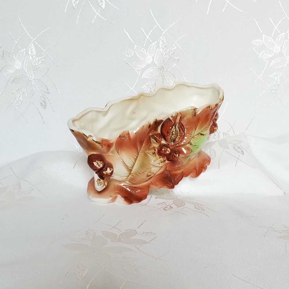 Vintage Autumn Leaves Cookie Candie Bowl Glazed Ceramic Rare Japan Home Decor - Picture 5 of 12